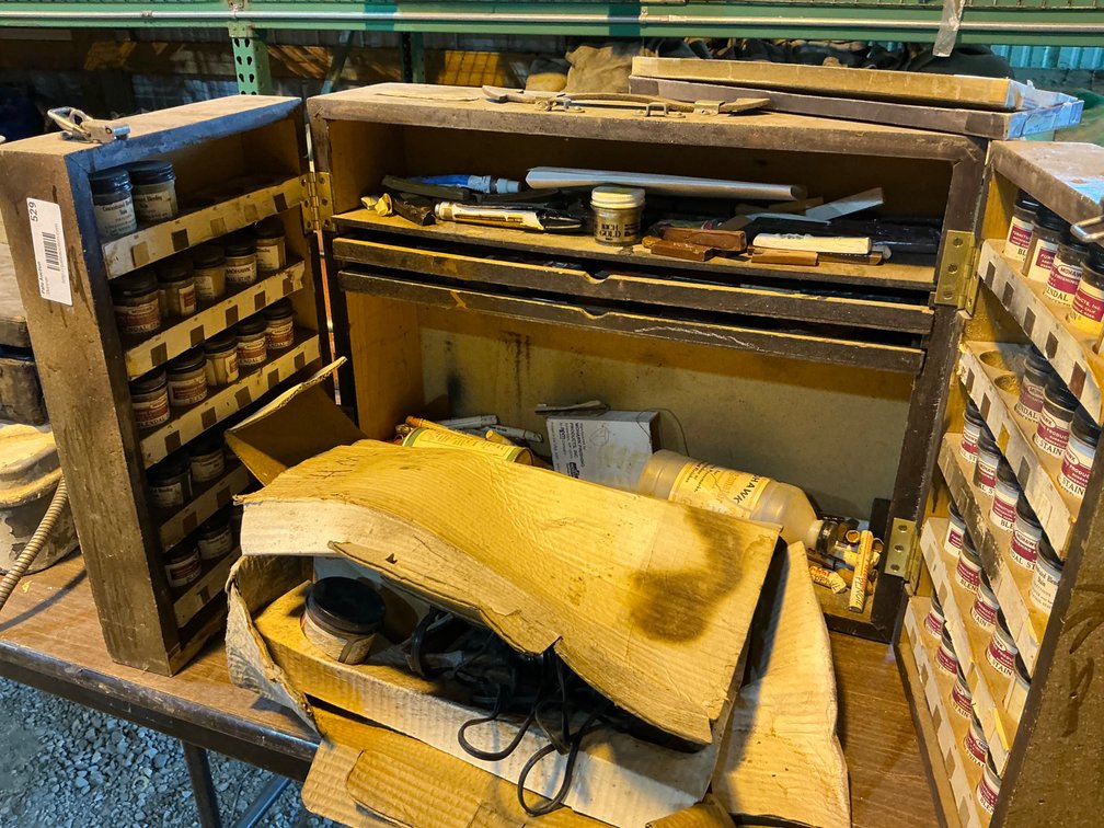 Mohawk Furniture/Wood Finish Repair Kit In Wooden Bi-Fold Box With Electric Melting Irons And Assorted Stain Concentrates