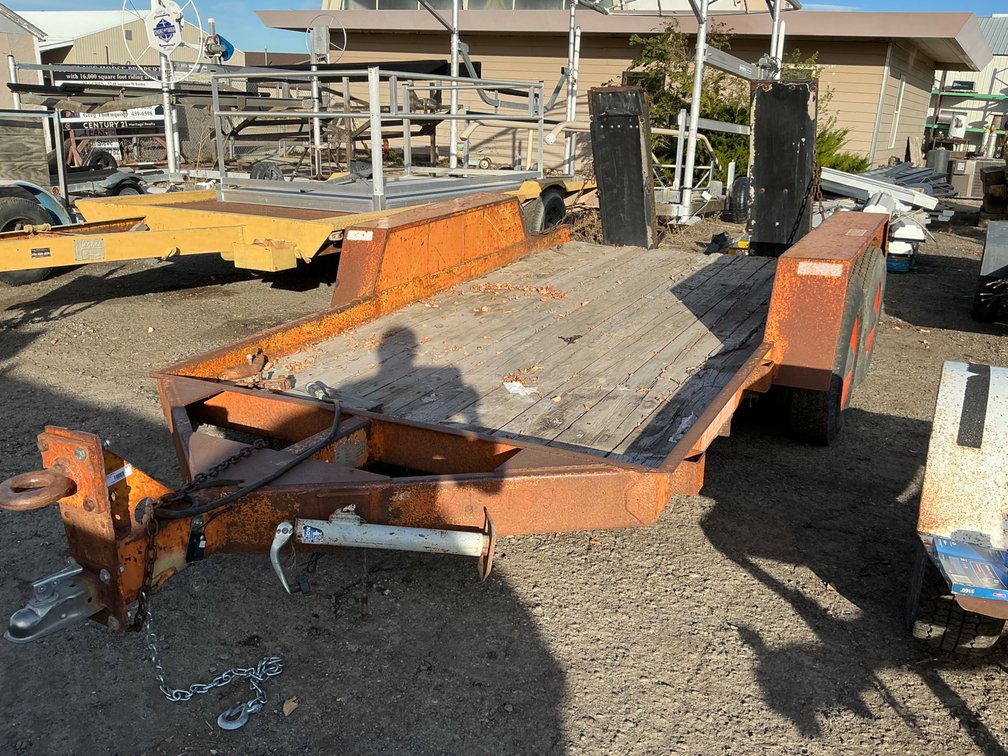 1981 Fairmont Steel Products Inc. Small Equipment Trailer - Bumper Pull Or Pintle Hitch, 12'L x 6'W Deck, 4' Ramps, Tandem Axle, Fair Rubber, Wood Deck