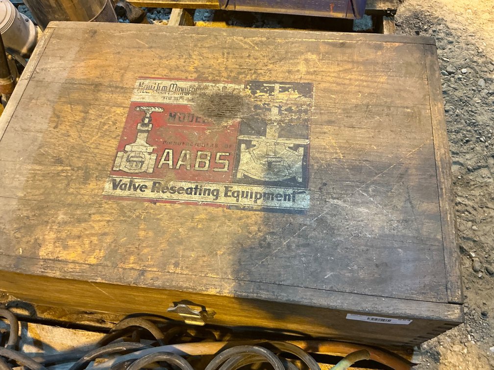 Vintage New Ulm Manufacturing Co. Valve Reseating Equipment/Tools With Wooden Crate (Crate Needs Some Repair To Open Correctly)