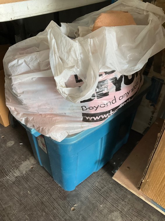 Storage Tote and Bag Containing Assorted Shop Rags