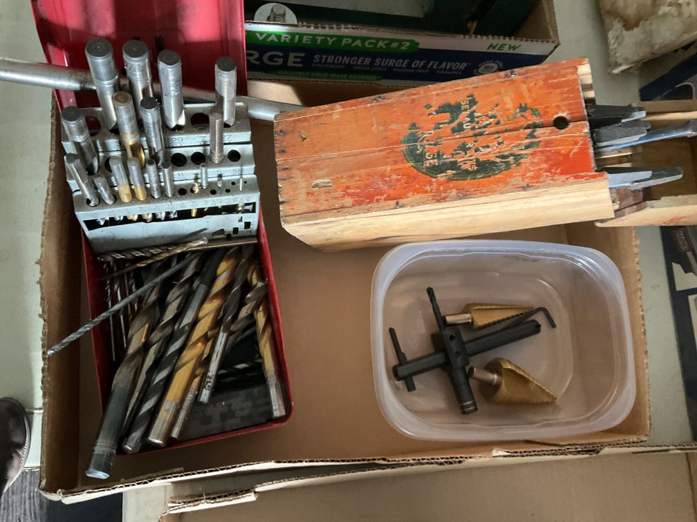 Box of Assorted Metal and Wood Drill Bits