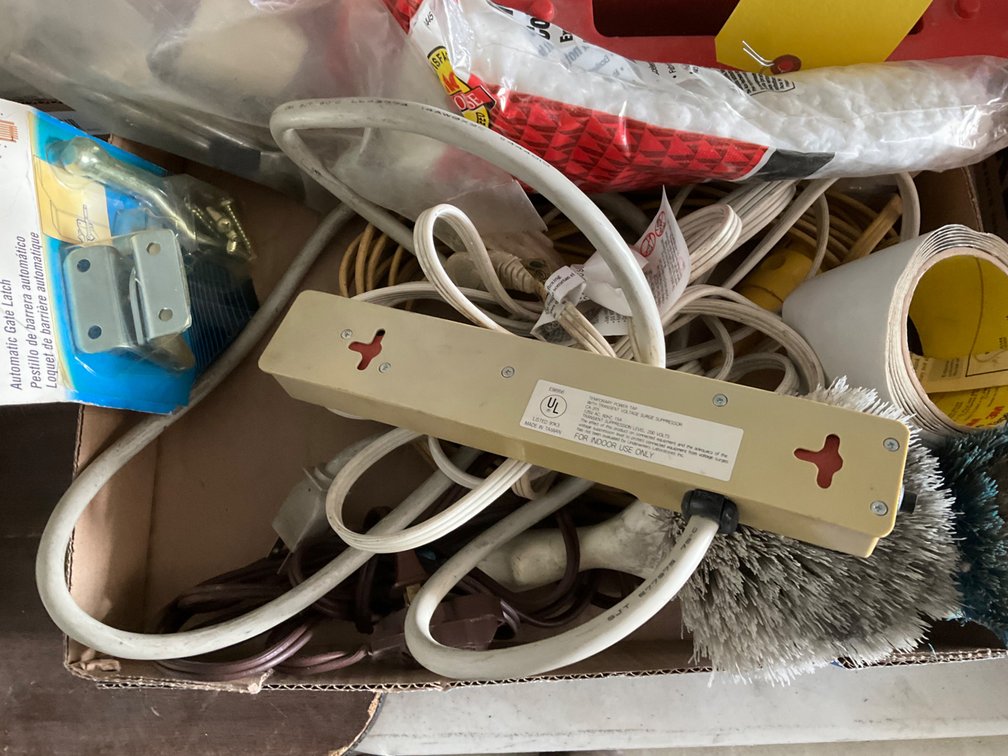 Box of Assorted Brushes, Cords, Cleaning Mitt and Other Miscellaneous
