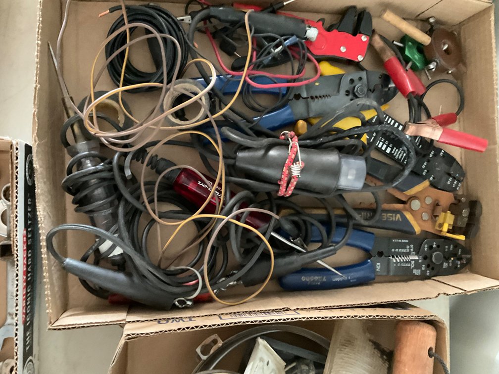 Wire Cutters, Strippers, Crimpers, Test Light, Starter Button and Other Miscellaneous Items