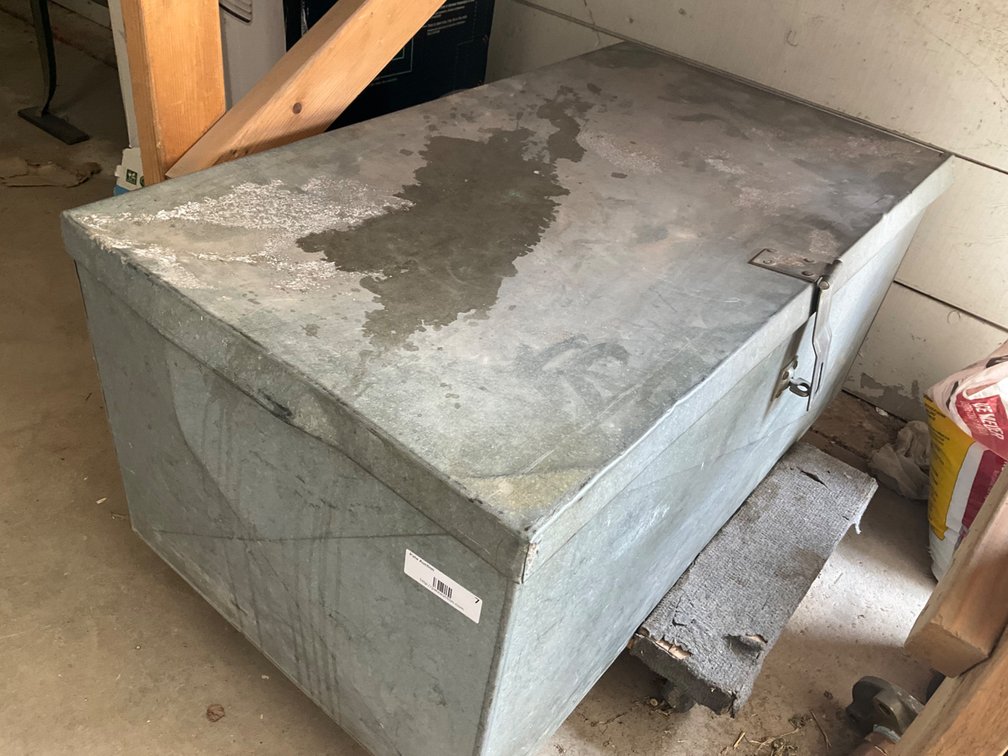 Custom Built Galvanized Metal Tool Box Full of Assorted Plumbing Supplies, Faring Supplies, Braided Water Lines, Strut Nuts and More