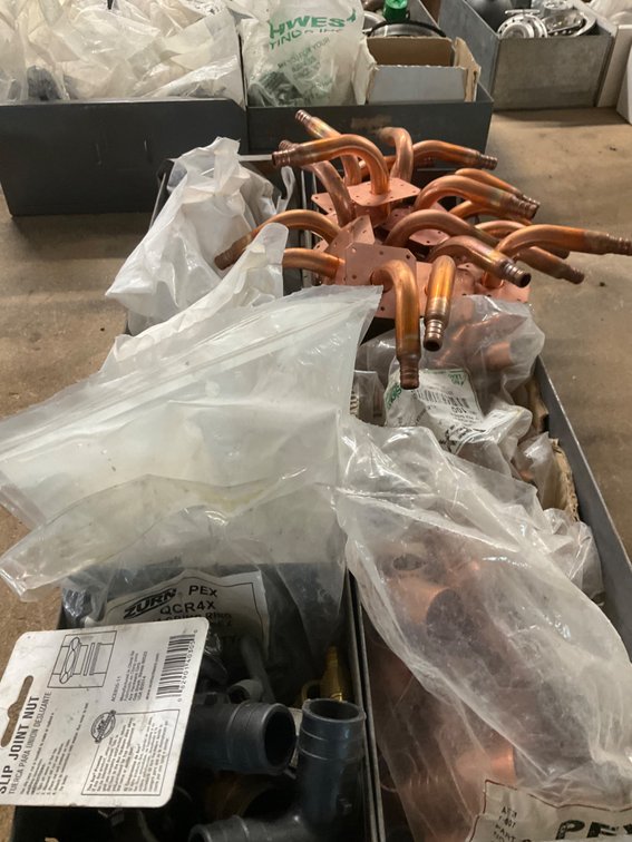 Assorted Pex Fittings, Approximately (16) 1/2" Copper Stub Outs, 1" Pex X Sweat Adaptor, 90's, Drop Ear 90's, Adaptors, Etc.