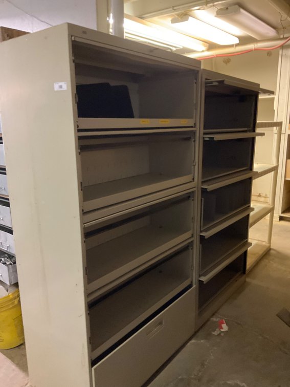 (2) 5-Shelf Metal Lateral Filing Cabinet - 36"W x 67"H x 19"D and Plastic 4-Tier Shelf