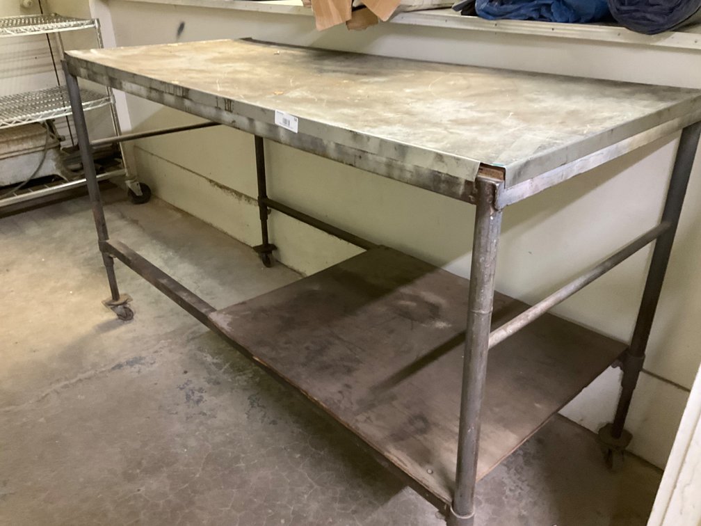 Custom Built Metal Table on Rollers - 63" x 27"