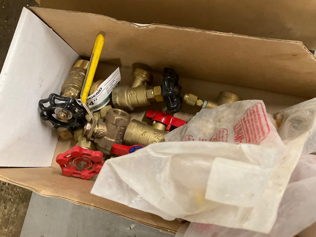 (3) 1/2" Sweat Ball Valves, (3) 3/4" Thread Gas Valves, (3) 3/4" Thread Hose Bibs