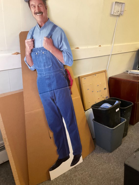 Lifesize "Lennox Man" Cardboard Cut Out, (4) Assorted Small Waste Baskets, (2) Cork Boards and (3) Dry Erase Boards