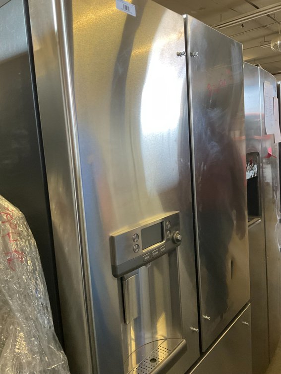 Cafe Refrigerator - Model: CFE28TP2MM31, 27.7 Cubic Foot, Stainless, Double Door, Bottom Freezer, Water and Ice Dispenser, Unused, 36"W x 70"H x 34"D