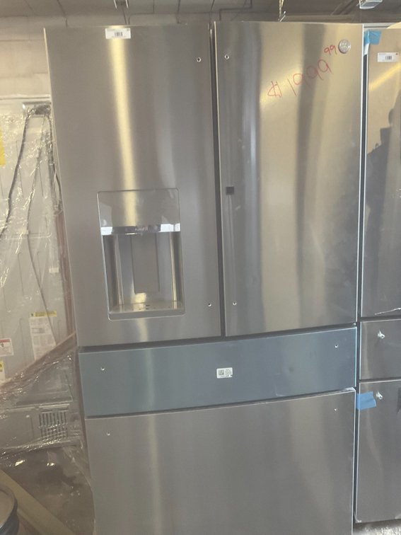 GE Refrigerator - Model: PVD28BYNFS, 27.9 Cubic Foot, Stainless, Double Door, Bottom Freezer, Unused, Ice Maker, 36"W x 70"H x 33"D