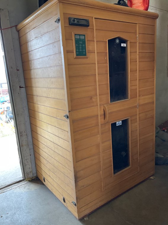 Sauna Power Wooden Sauna - 48"W x 40"D x 77"H, Entry Door 22"W, 2-Seater with Audio and Lighting System