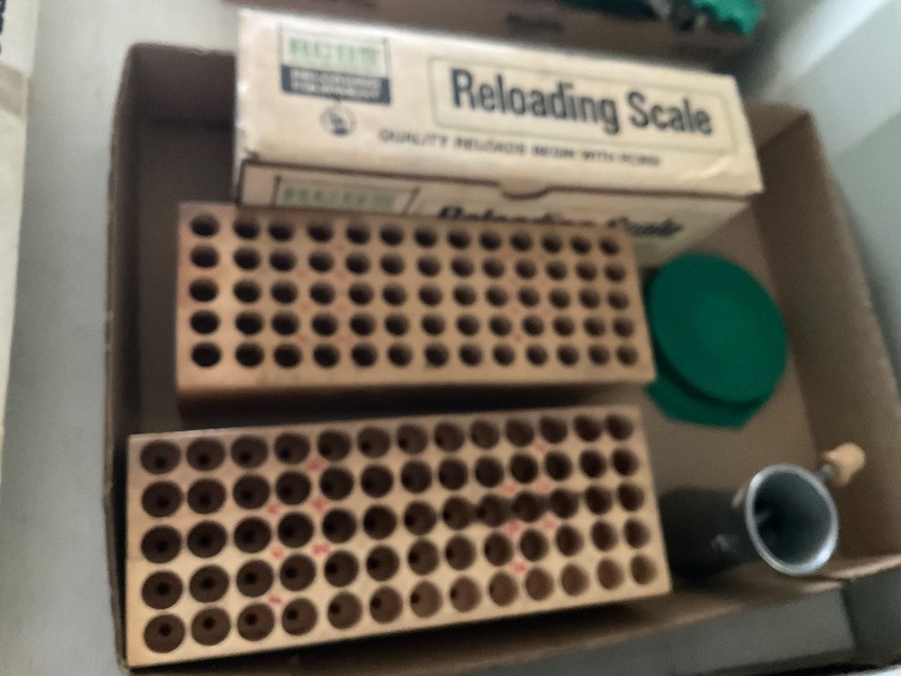RCBS Reloading Scale, RCBS Primer Tray, RCBS Powder Trickler and (2) Brass Holders