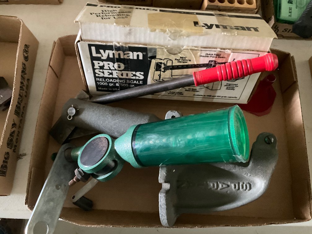 Lyman Pro Series Reloading Scale, RCBS Powder Measurer, Spartan Press and Funnel