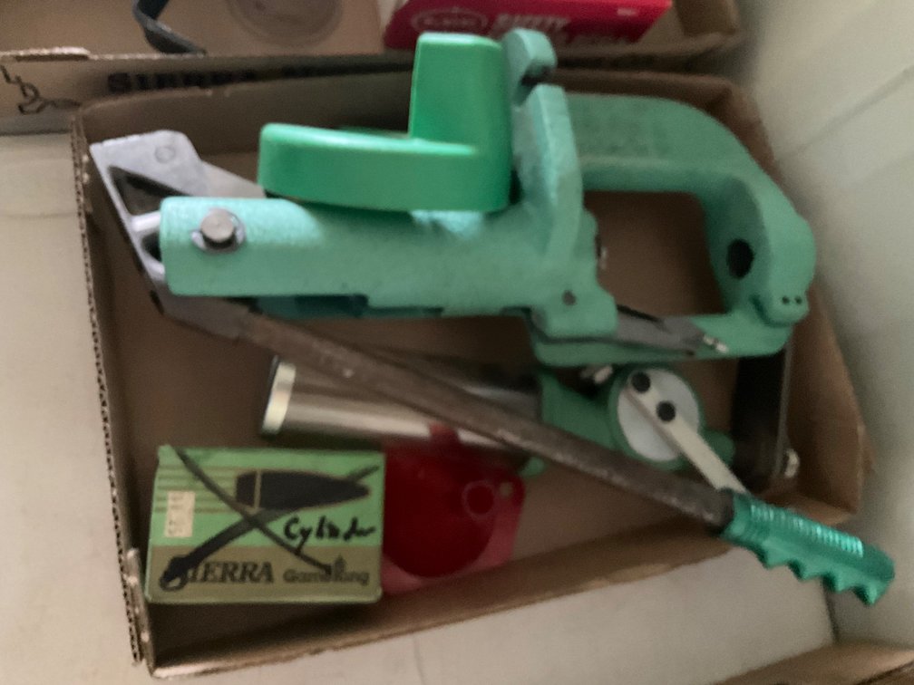 RCBS Reloading Press, Powder Measurer, Pistol Cylinder and Funnel