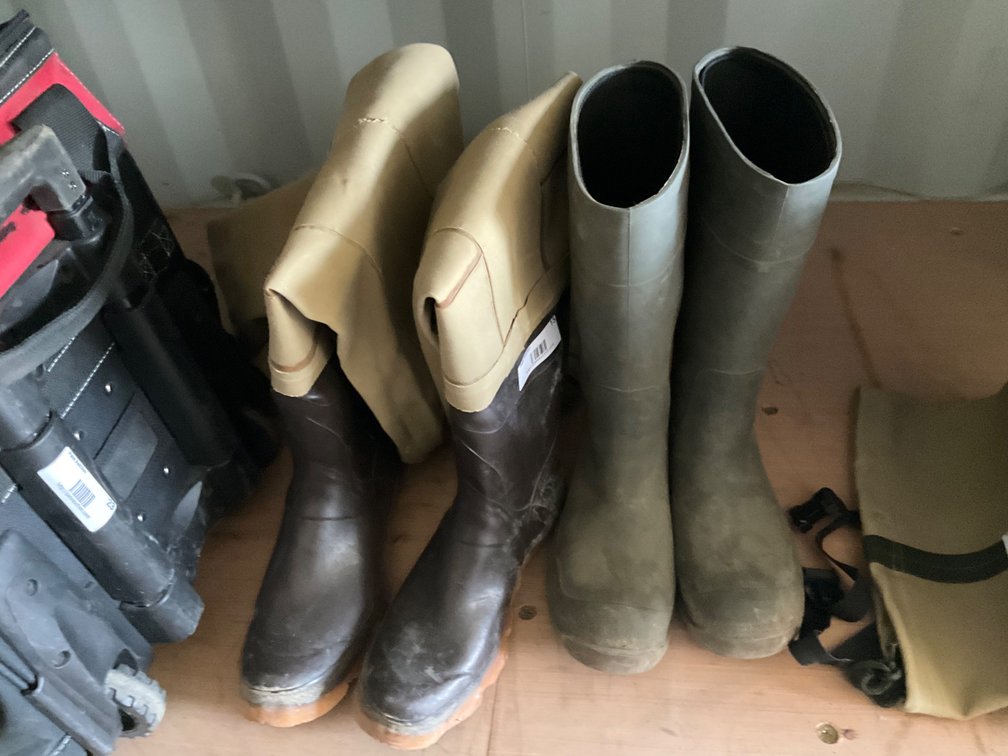 Ranger Chest Waders with Suspenders - Heavy Duty, Made in USA, Size 10 and Rubber Concrete Boots - Size 10, Made in Canada