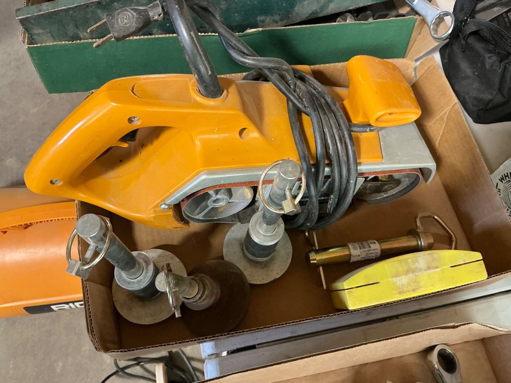 Black and Decker Electric Belt Sander, (3) Snow Plow Skid Shoes and Hitch Pin