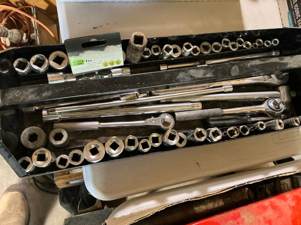 Tray of Assorted 1/4", 3/8" and 1/2" Sockets and Ratchets