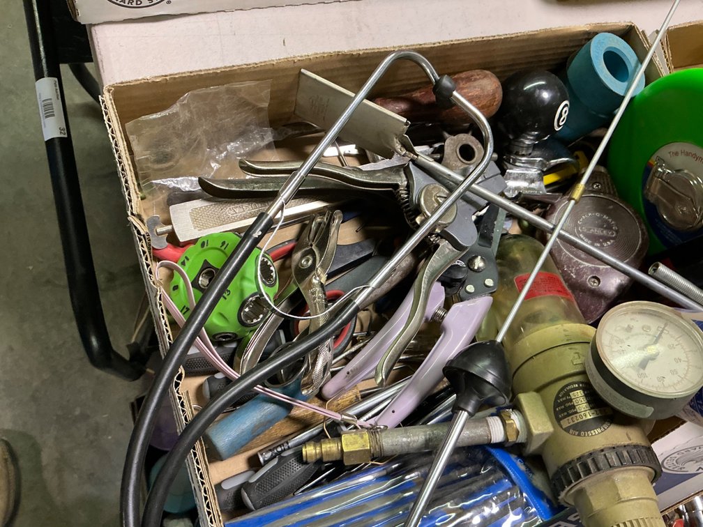 Air Regulator, 100' Tape Measure, Wire Stripper, Scissors, Hole Punch, Chalk Line, Steering Wheel Knob and More