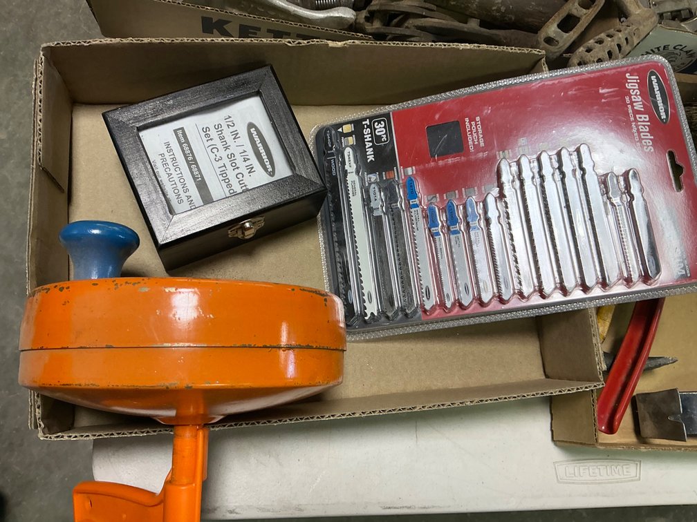 Hand Auger, 30Pc. Jig Saw Blade Set, 1/2" and 1/4" Shank Slot Cutter