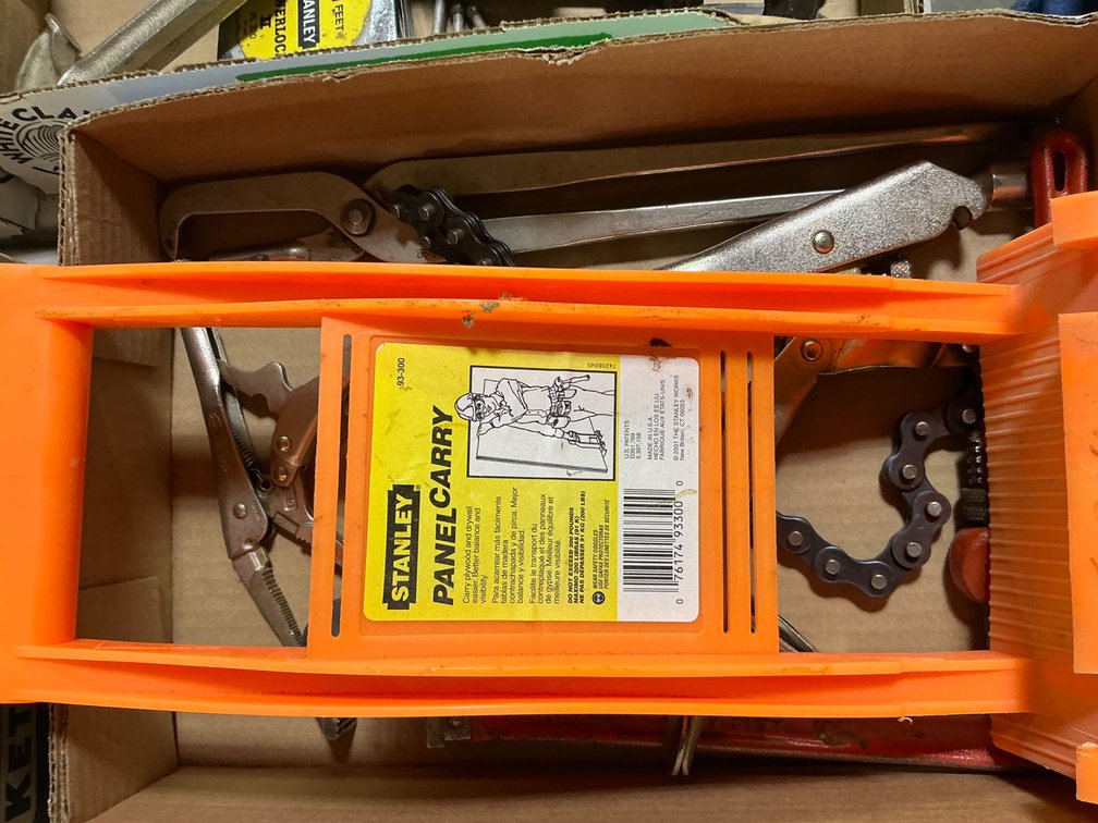 8" Pipe Wrench, 10" Pipe Wrench, Assorted Vise Grips and Stanley Panel Carry Tool