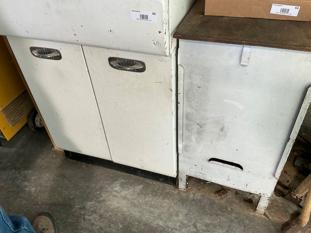 Vintage Metal Cabinet and Metal Stand