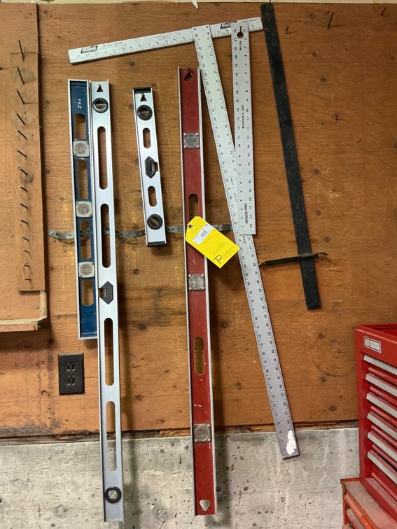 (2) 4' Levels, (1) 28" Level, (1) 18" Level, 4' Square and 24" Ruler