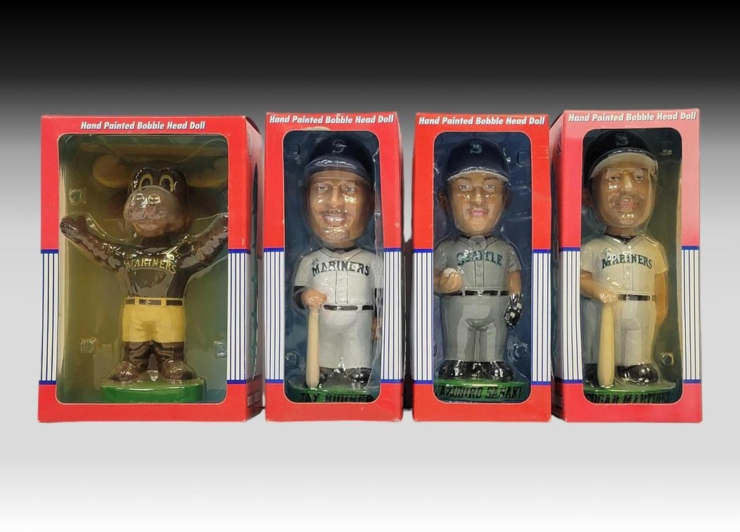 MLB Bobble Heads - Buhner, Sasaki, Martinez & Mariner's Mascot