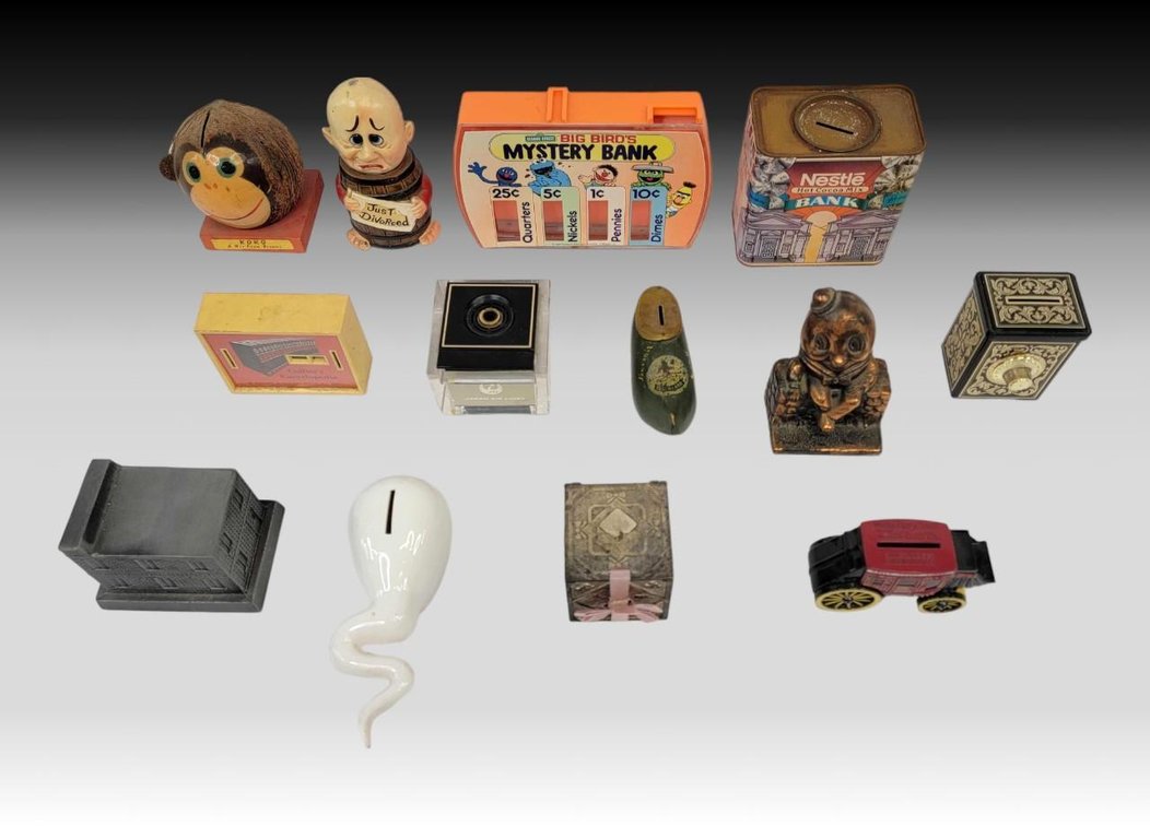 13x Coin Banks - Just Divorced, Happy Birthday, Sperm & More