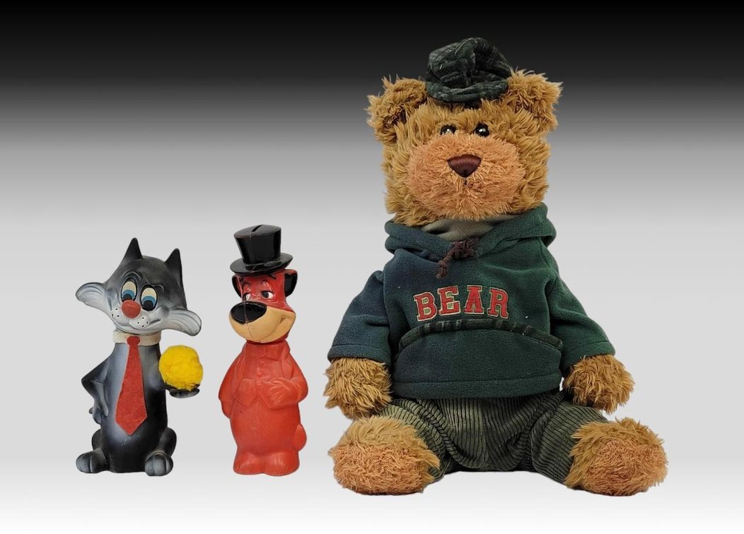 Plush Bear w/ Sylvester the Cat & Huckleberry Hound Coin Banks