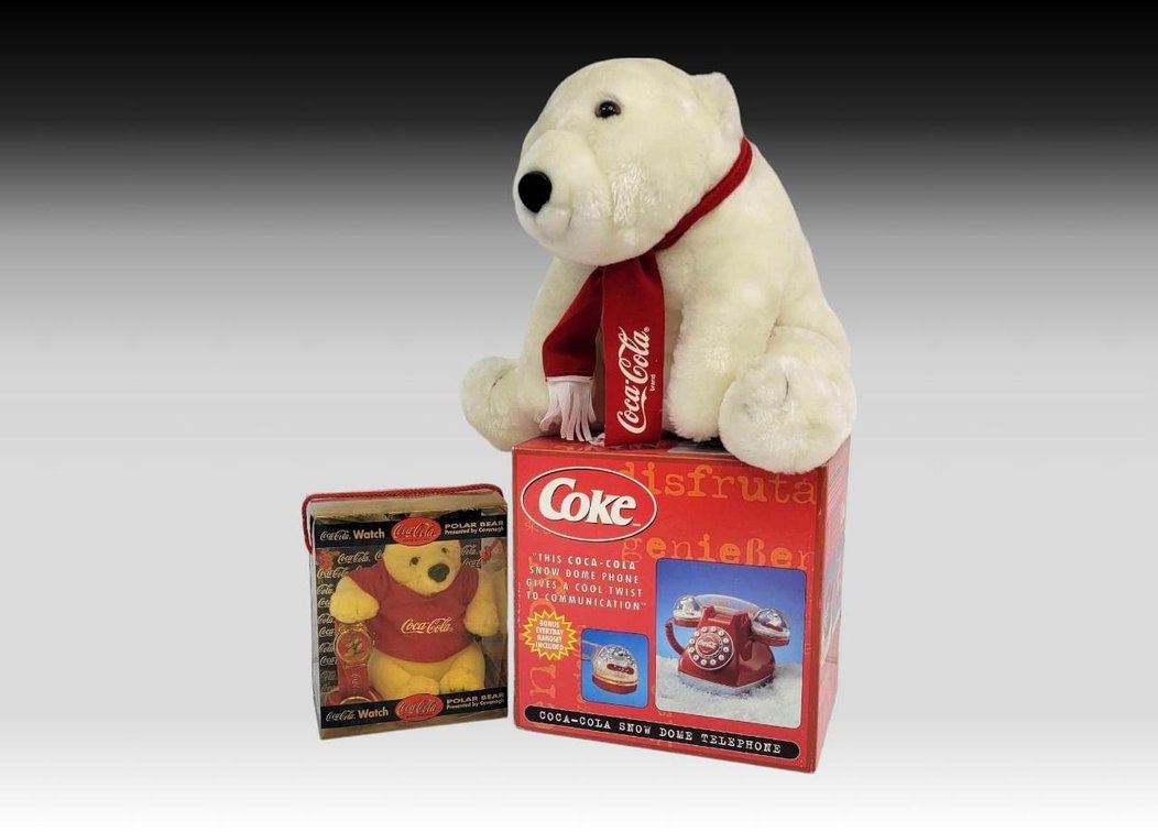 Coca-Cola Polar Bear Watch, Snow Dome Telephone & Polar Bear Plush