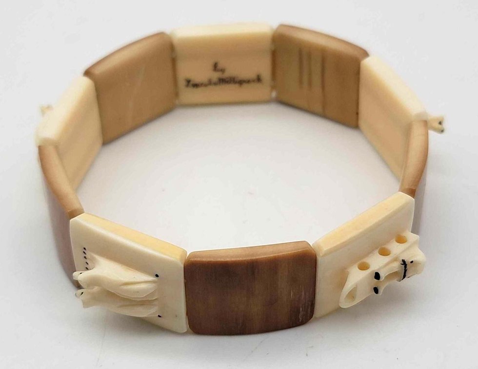 Mammoth & Walrus Ivory Bracelet w/ Carvings by Lincoln Milligrock 