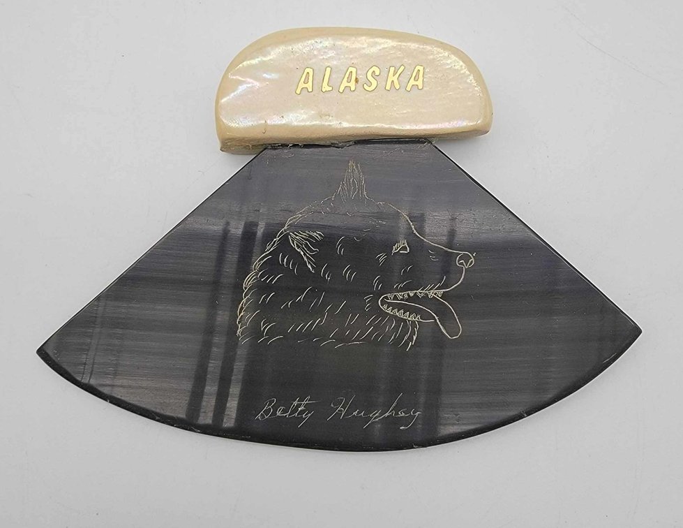 Etched Baleen & Ivory Ulu by Betty Hughey 