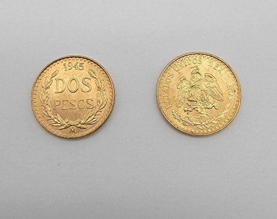 2x Mexican 1945 2-Peso Gold Coins