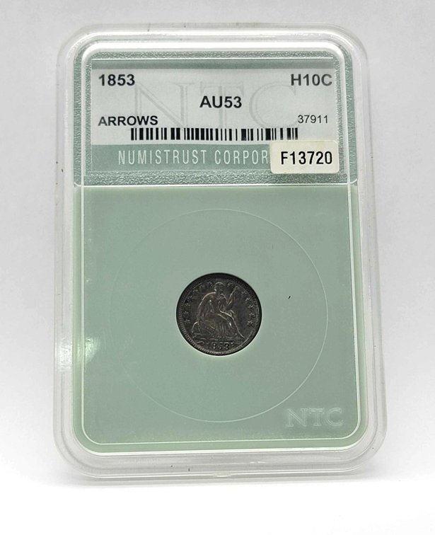 NTC Graded AU53 1853 U.S. Seated Liberty Half Dime