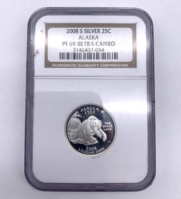 Graded PF69UC 2008-S Silver Alaska Statehood Quarter
