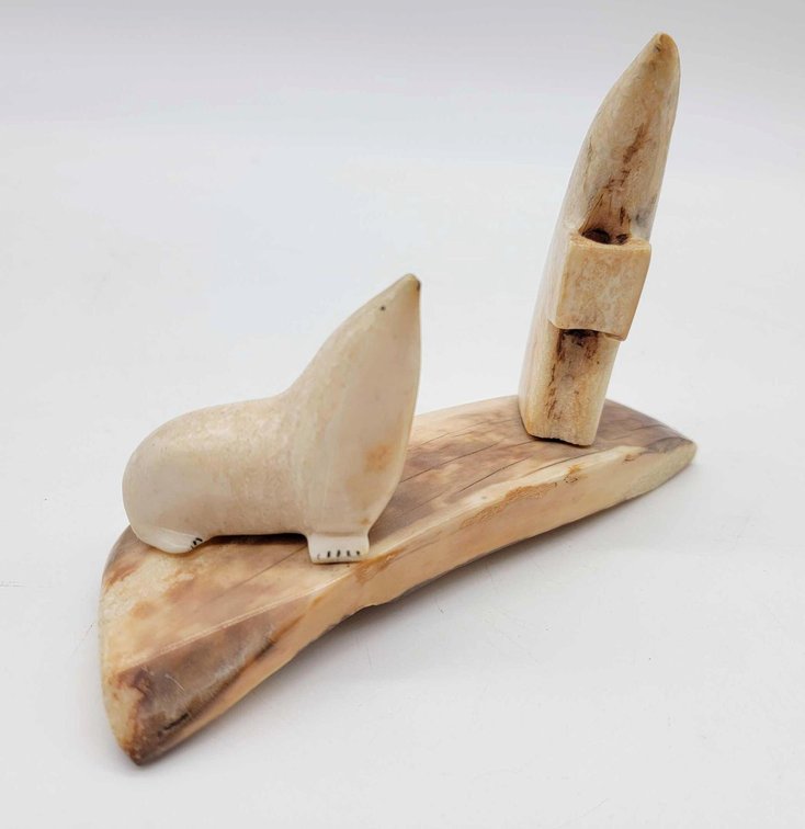 Fossilized Walrus Carved Figural Pen Holder