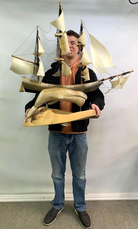 Massive Whalebone Ship & Whale Carving
