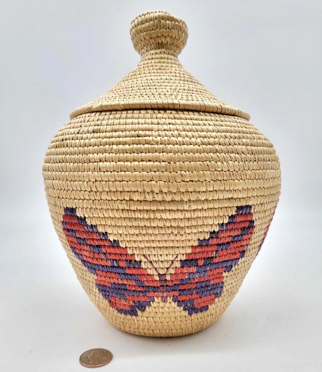 Yup'ik Native Coiled Grass Basket by Theresa Frank