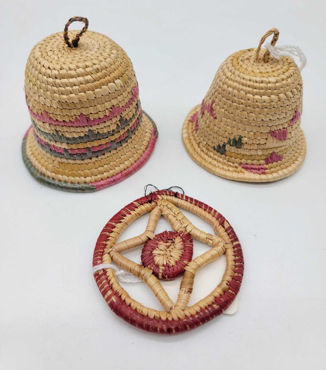 3x Alaska Native Woven Grass Ornaments