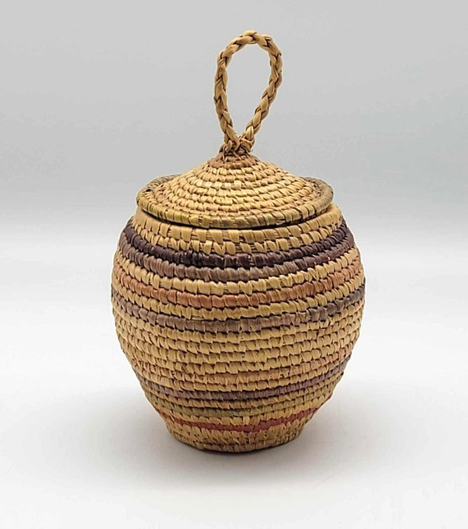 Miniature Multi-Colored Alaska Native Grass Basket 