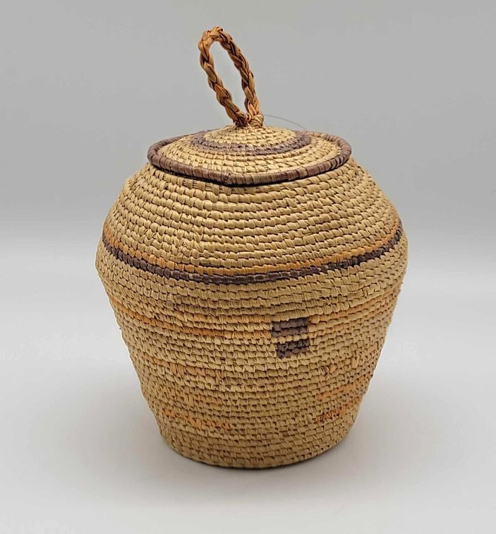 Brown & Orange Grass Weave Alaska Native Grass Basket