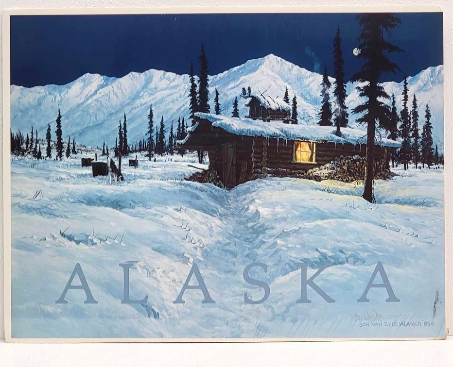 John Van Zyle "Alaska  Winter Cabin" Signed Poster