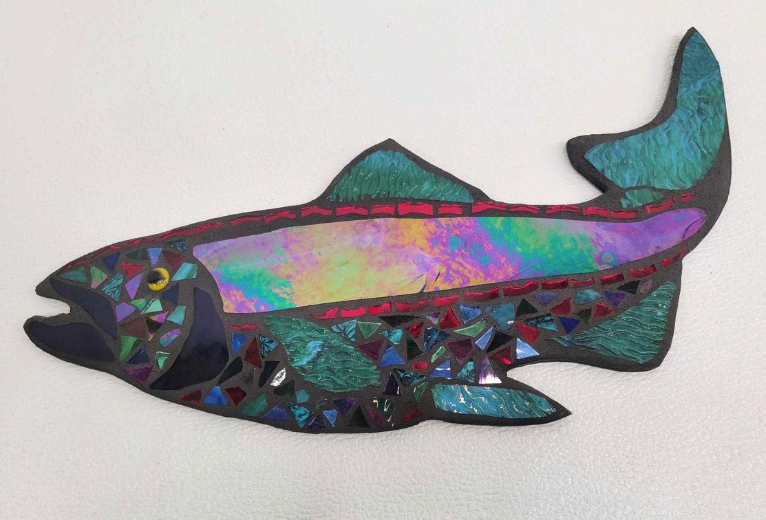 Handcrafted Mosaic Salmon Wall Sculpture