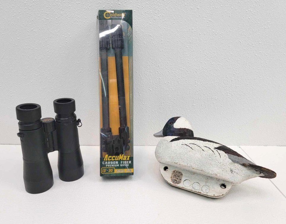 Cabela's Binoculars, Caldwell Swivel Stand & Bufflehead Decoy