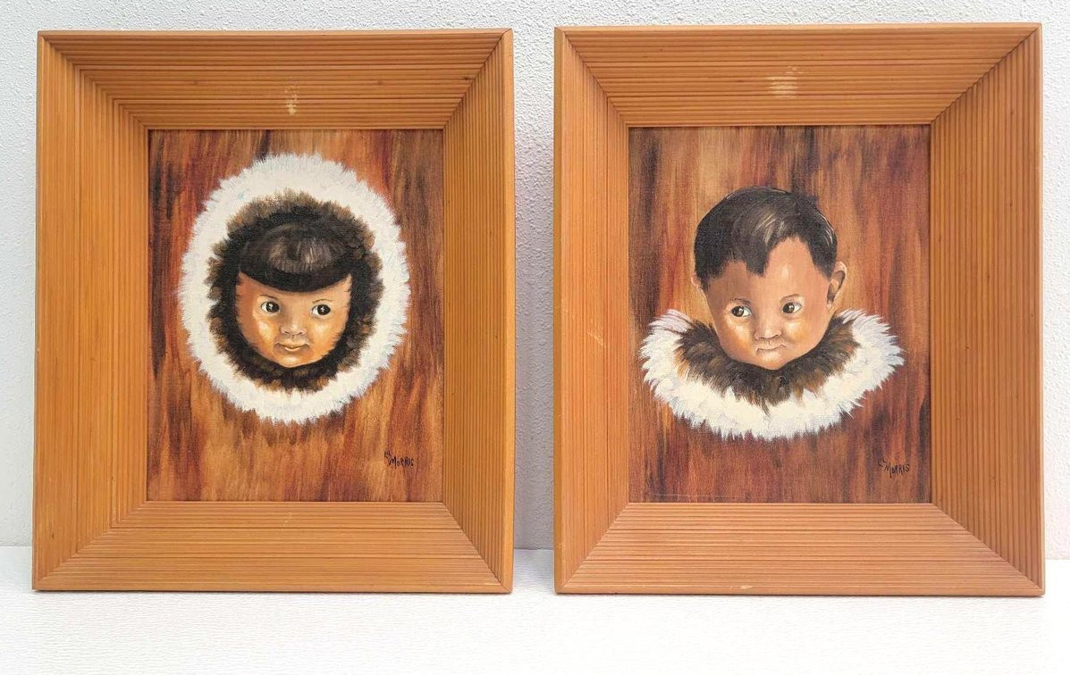 2x Lil Morris Framed Alaska Native Children Portraits