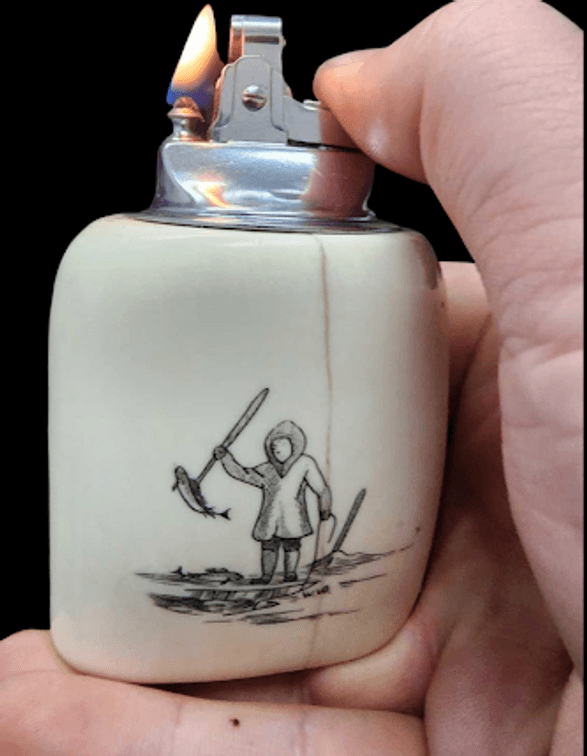 Whale Tooth Lighter w/Scrimshaw Imagery