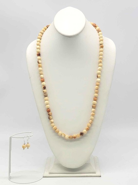 Vintage Fossilized Walrus Ivory Necklace & Earrings 
