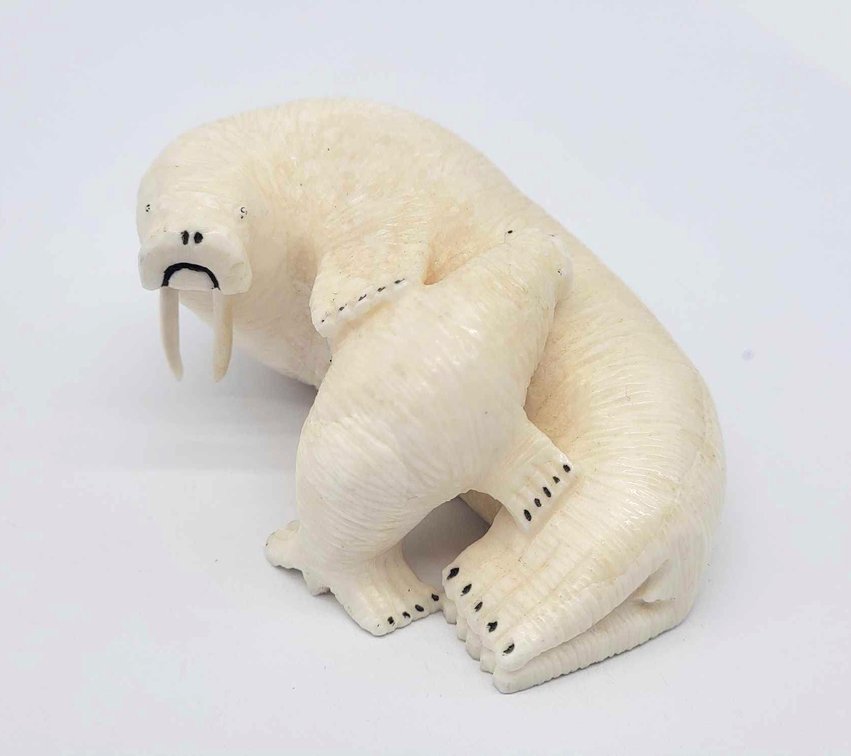 Ivory Walrus & Calf Carving