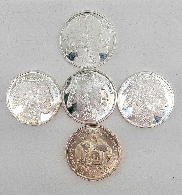 5x 1ozt .999 Fine Silver Medallions
